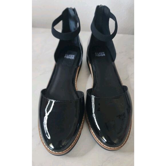 Eileen Fisher Emmet Ankle Strap Ballerina Black Patent Leather Size 9.5 New - Picture 6 of 12